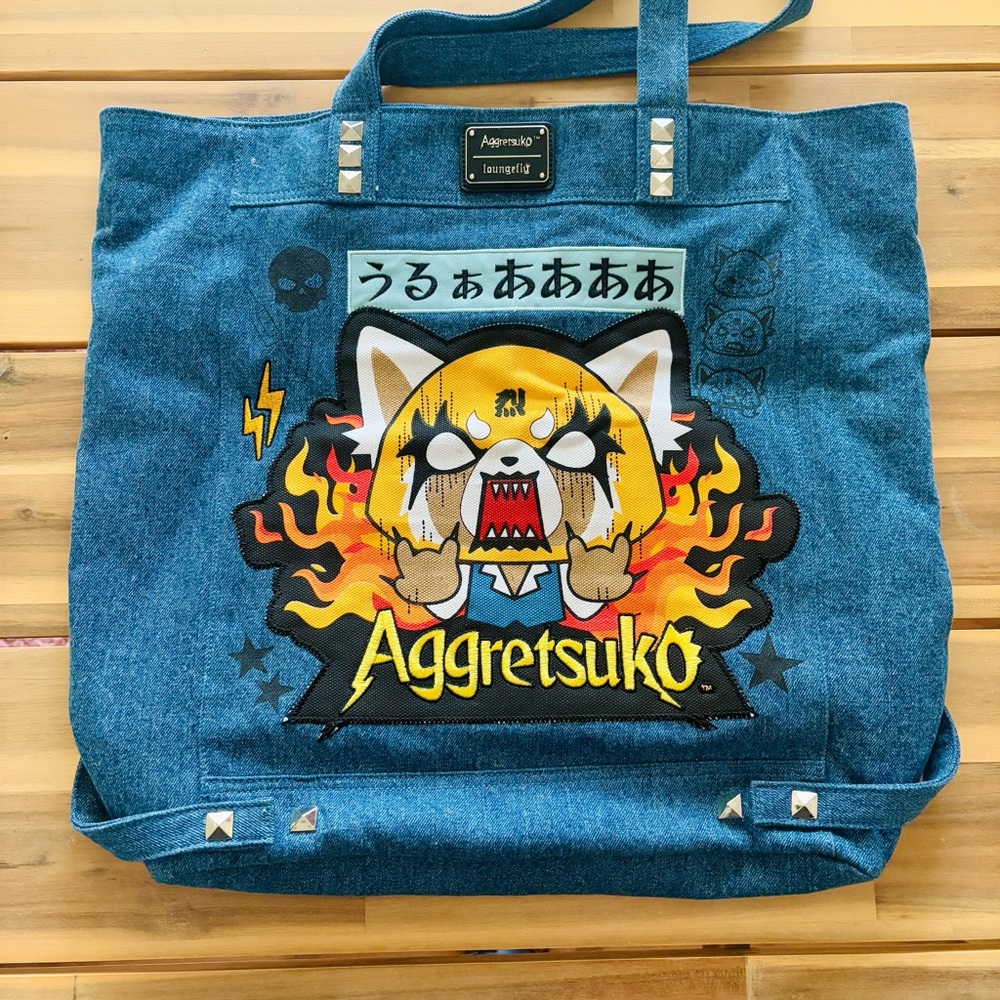 OOAK Aggretsuko Sanrio x Loungefly denim tote bag - sample sale item
